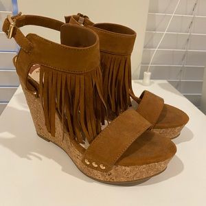 Fergie Ruffled Suede Brown Wedges